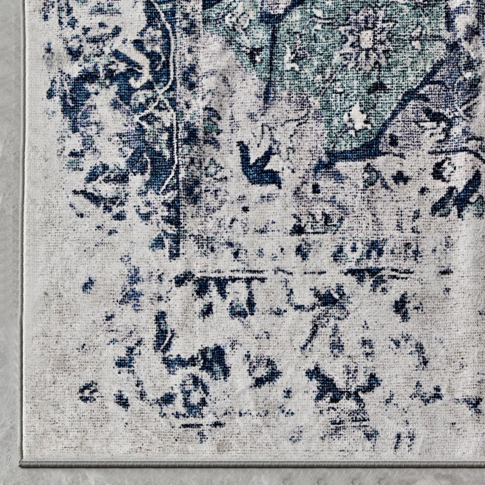 Bungalow Rose Machine Washable Oriental Blue/Green/Gray Area Rug